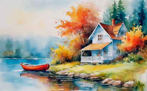 Autumn Lake House Jigsaw Puzzle