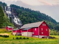 Barn and Waterfall