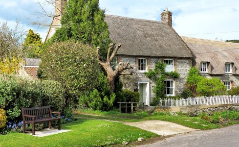 Bench and Cottage Jigsaw Puzzle