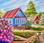 Blue Country Cottage Jigsaw Puzzle