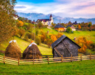 Hay Stacks and Barn