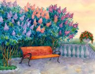 Lilacs and Bench