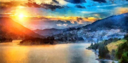 Mountain Lake Sunset Jigsaw Puzzle