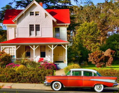 Vintage House and Car Jigsaw Puzzle
